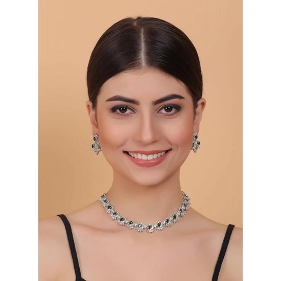 Generic Women's Brass Silver Plated Necklace set (Green) Generic Women's Brass Silver Plated Necklace set (Green)