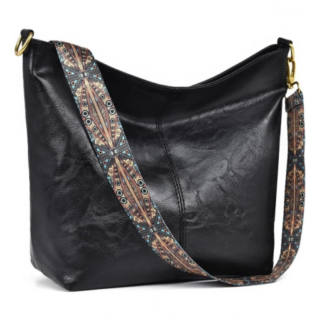 Women's PU Leather Zipper Handbag (Black)