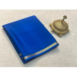 Generic Women's Crepe Chit Pallu Solid Saree With Unstitched Blouse 5.5Mtr (Blue)