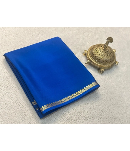 Generic Women's Crepe Chit Pallu Solid Saree With Unstitched Blouse 5.5Mtr (Blue)