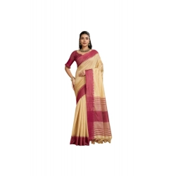 Generic Women's Raw_Silk Woven Saree With Unstitched Blouse 5.5Mtr (Beige)