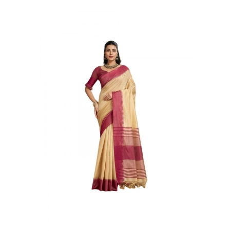 Generic Women's Raw_Silk Woven Saree With Unstitched Blouse 5.5Mtr (Beige)