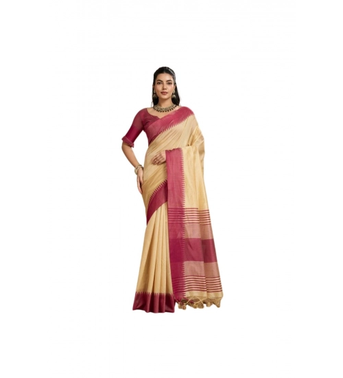 Generic Women's Raw_Silk Woven Saree With Unstitched Blouse 5.5Mtr (Beige)
