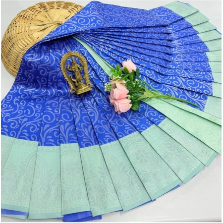 Generic Women's Soft Silk Printed Saree With Unstitched Blouse 5.5Mtr (Royal Blue)