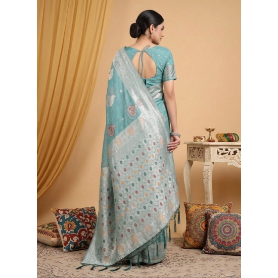 Generic Women's Linen Cotton Printed Saree With Unstitched Blouse 5.5Mtr (Sea Green) Generic Women's Linen Cotton Printed Saree With Unstitched Blouse 5.5Mtr (Sea Green)