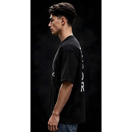 Generic Men's Cotton Blend Printed Oversized Round Neck Half Sleeve T-Shirt (Black)