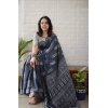 Generic Women's Linen Printed Saree With Unstitched Blouse 5.5Mtr (Grey)