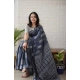 Generic Women's Linen Printed Saree With Unstitched Blouse 5.5Mtr (Grey)