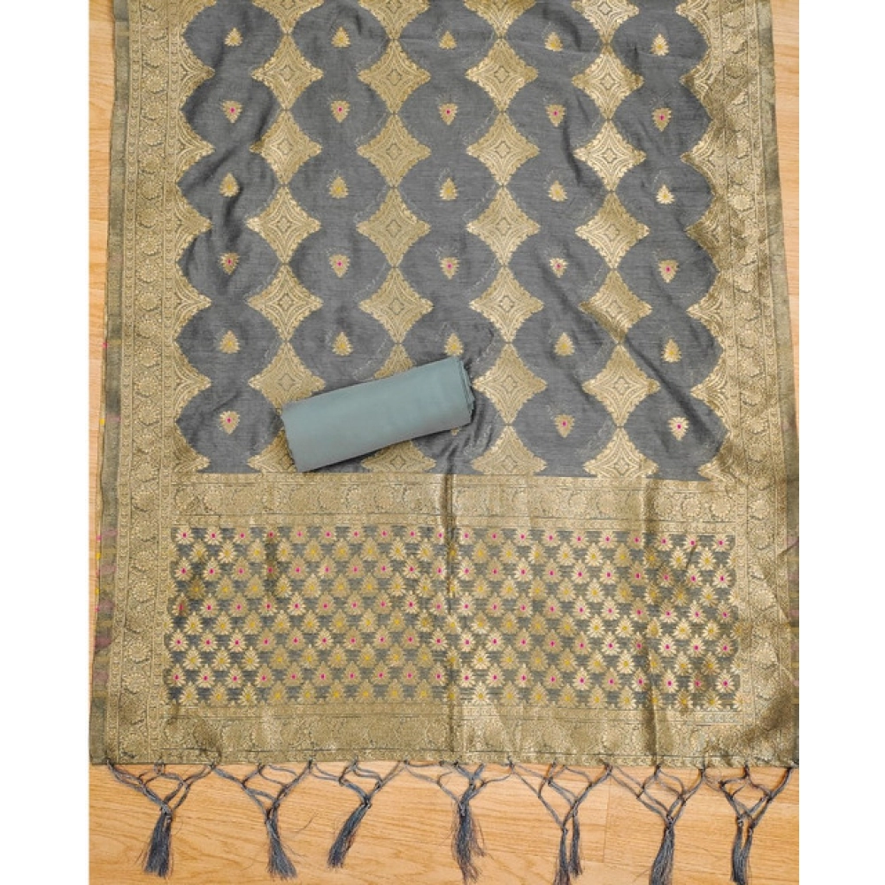 Generic Women's Banarasi Silk Printed Unstitched Salwar Suit Material With Dupatta (Grey, 3Mtrs) Generic Women's Banarasi Silk Printed Unstitched Salwar Suit Material With Dupatta (Grey, 3Mtrs)