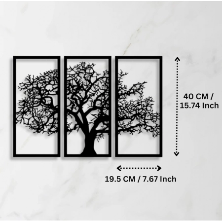 Generic Wooden 3 Pieces Tree Wall Art Panel Frame for Home Decor