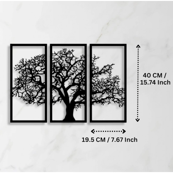 Generic Wooden 3 Pieces Tree Wall Art Panel Frame for Home Decor
