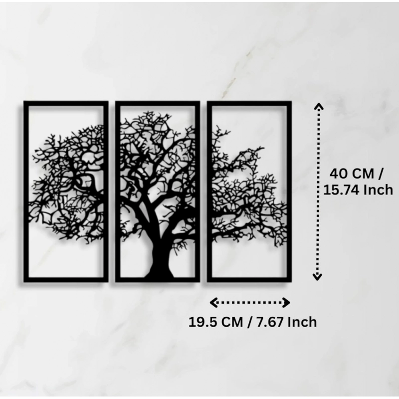 Generic Wooden 3 Pieces Tree Wall Art Panel Frame for Home Decor