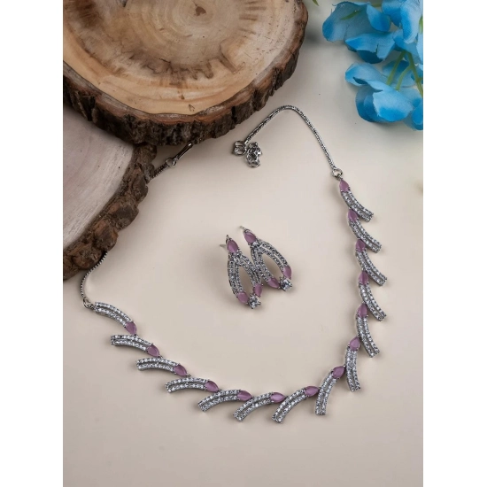 Generic Women's Brass Silver Plated Necklace set (Pink) Generic Women's Brass Silver Plated Necklace set (Pink)