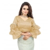 Generic Women's Organza Solid V Neck Layered Ruffle Sleeve Readymade Blouse (Beige Free Size , up to 38–40 Bust)-PID65847