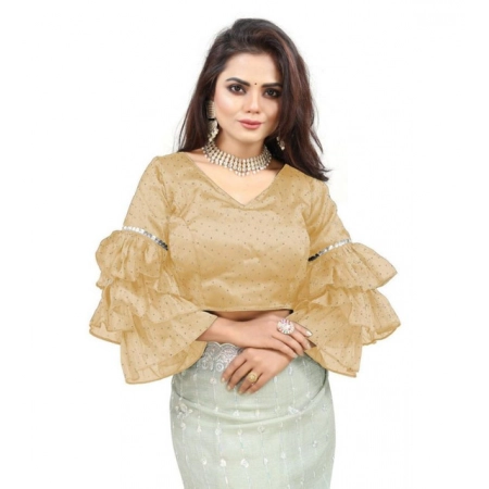 Generic Women's Organza Solid V Neck Layered Ruffle Sleeve Readymade Blouse (Beige Free Size , up to 38–40 Bust)-PID65847 Generic Women's Organza Solid V Neck Layered Ruffle Sleeve Readymade Blouse (Beige Free Size , up to 38–40 Bust)-PID65847