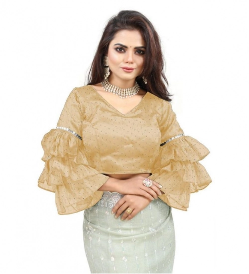 Generic Women's Organza Solid V Neck Layered Ruffle Sleeve Readymade Blouse (Beige Free Size , up to 38–40 Bust)-PID65847 Generic Women's Organza Solid V Neck Layered Ruffle Sleeve Readymade Blouse (Beige Free Size , up to 38–40 Bust)-PID65847