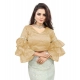 Generic Women's Organza Solid V Neck Layered Ruffle Sleeve Readymade Blouse (Beige Free Size , up to 38–40 Bust)-PID65847