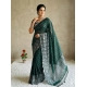 Generic Women's Georgette Striped Saree With Unstitched Blouse 5.5Mtr (Dark Green)