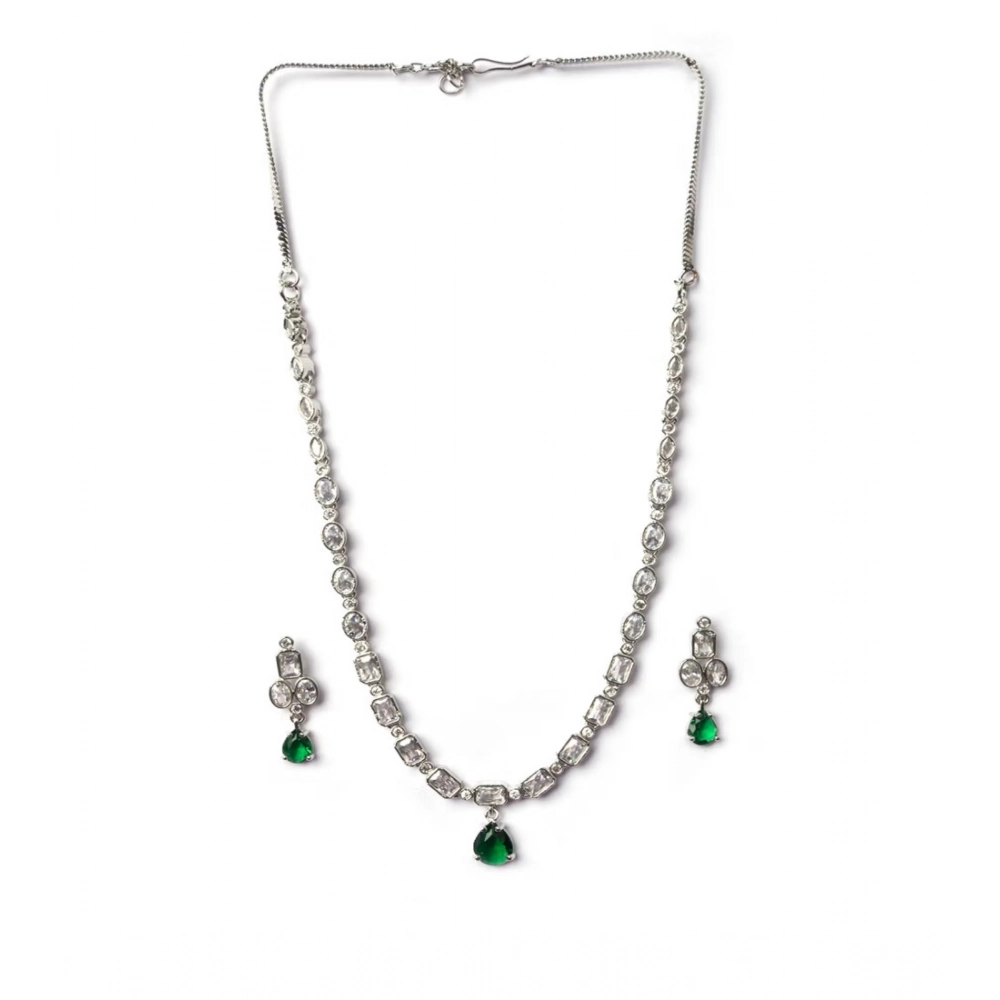 Generic Women's Brass Silver Plated Necklace set (Green) Generic Women's Brass Silver Plated Necklace set (Green)