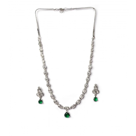 Generic Women's Brass Silver Plated Necklace set (Green) Generic Women's Brass Silver Plated Necklace set (Green)