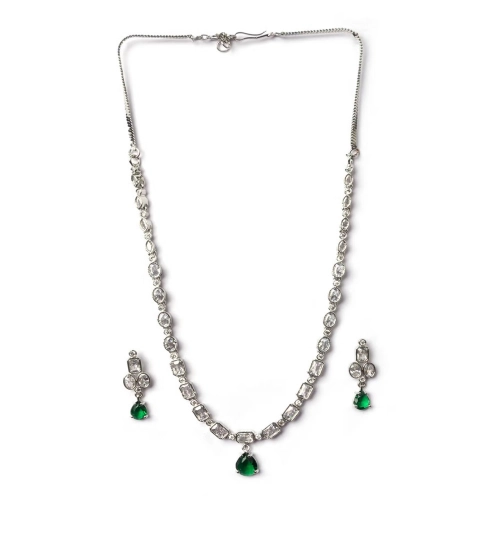 Generic Women's Brass Silver Plated Necklace set (Green) Generic Women's Brass Silver Plated Necklace set (Green)