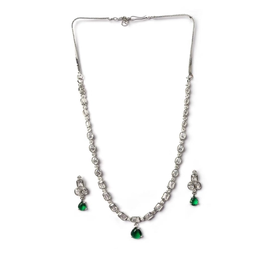 Generic Women's Brass Silver Plated Necklace set (Green) Generic Women's Brass Silver Plated Necklace set (Green)