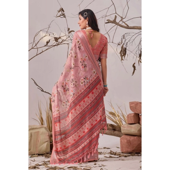 Generic Women's Faux_Linen Printed Saree With Unstitched Blouse 5.5Mtr (Mauve)