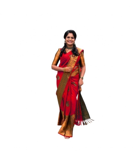 Generic Women's Soft Lichi Silk Printed Saree With Unstitched Blouse 5.5Mtr (Red)