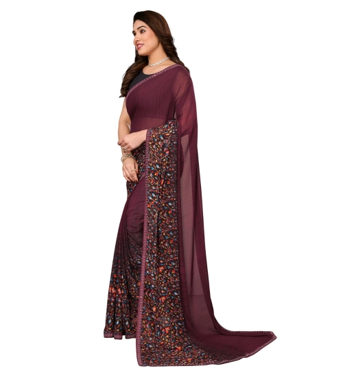 Generic Women's Georgette Printed Saree With Unstitched Blouse 5.5Mtr (Maroon)