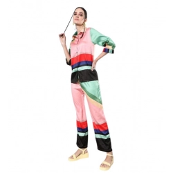 Generic Women's Satin Colour Block Long Sleeves Co-Ord Set (Multicolor)