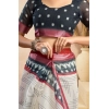 Generic Women's Faux Linen Floral Print Ready to wear Saree With Unstitched Blouse 5.5Mtr (OffWhite)