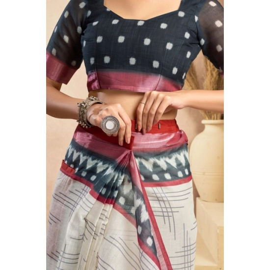 Generic Women's Faux Linen Floral Print Ready to wear Saree With Unstitched Blouse 5.5Mtr (OffWhite) Generic Women's Faux Linen Floral Print Ready to wear Saree With Unstitched Blouse 5.5Mtr (OffWhite)