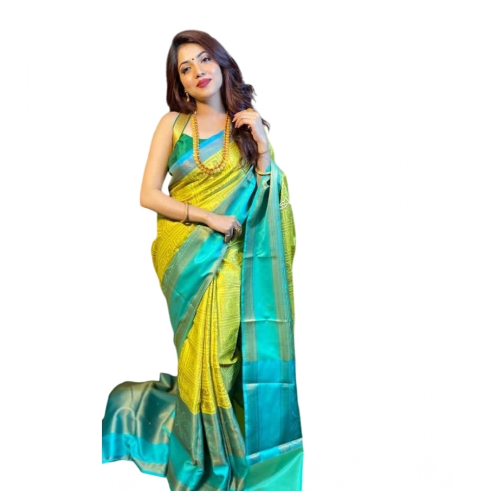 Generic Women's Soft Litchi Silk Jacquard Work Saree With Unstitched Blouse 5.5Mtr (Yellow) Generic Women's Soft Litchi Silk Jacquard Work Saree With Unstitched Blouse 5.5Mtr (Yellow)