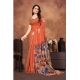 Generic Women's Linen Printed Saree With Unstitched Blouse 5.5Mtr (Red)