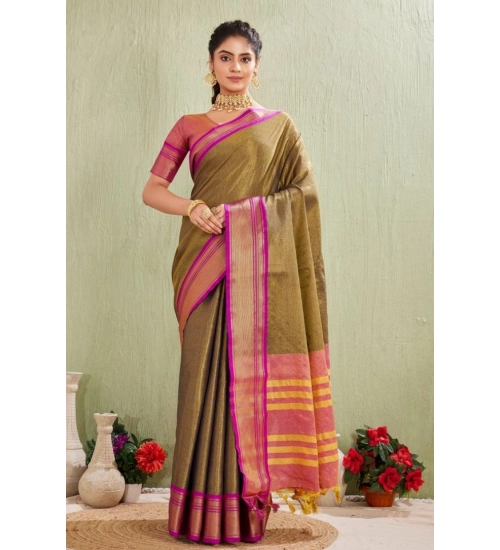 Generic Women's Silk Blended Jaquard Woven Saree With Unstitched Blouse 5.5Mtr (Green)