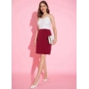 Generic Women's Polyester Lycra Color Blocking Shoulder Straps Dress (White - Maroon)
