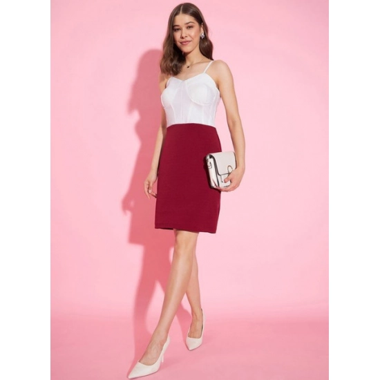 Generic Women's Polyester Lycra Color Blocking Shoulder Straps Dress (White - Maroon) Generic Women's Polyester Lycra Color Blocking Shoulder Straps Dress (White - Maroon)