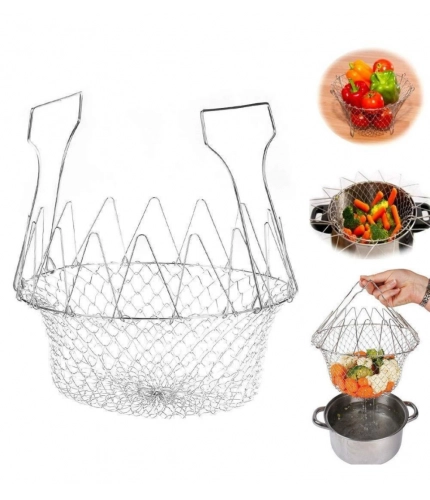 Generic Foldable Chef Basket – Multi-Function Strainer And Steamer (Color: Assorted )