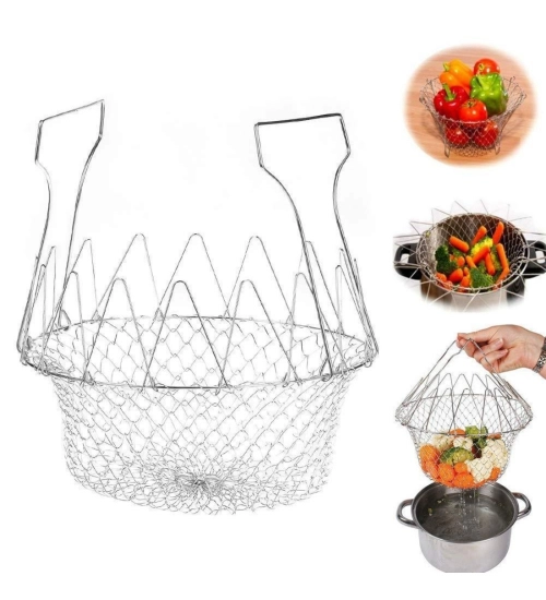 Generic Foldable Chef Basket – Multi-Function Strainer And Steamer (Color: Assorted )