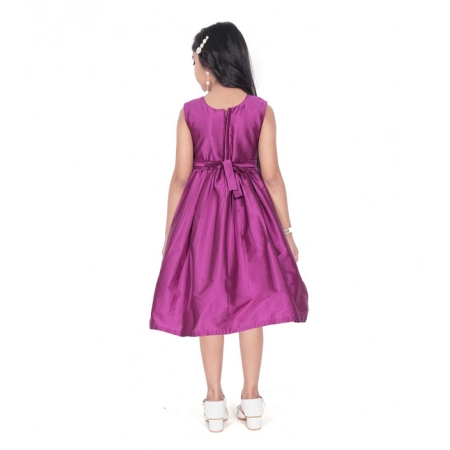Generic Girl's Taffeta Silk Soild Sleeve Less Round Neck Dress (Purple)