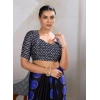Generic Women's Satin Crepe Printed Saree With Unstitched Blouse 5.5Mtr (Blue)