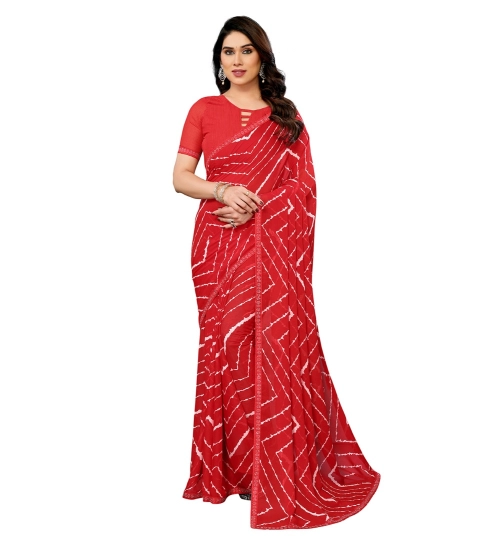 Generic Women's Georgette Printed Saree With Unstitched Blouse 5.5Mtr (Red)