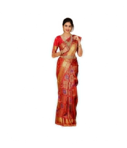 Generic Women's Soft Lichi Silk Printed Saree With Unstitched Blouse 5.5Mtr (Red)