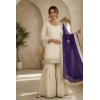 Generic Women's Silk Embroidered 3/4th Sleeve V-Neck Kurti With Sharara Pant and Dupatta Set (Cream & Purple) Generic Women's Silk Embroidered 3/4th Sleeve V-Neck Kurti With Sharara Pant and Dupatta Set (Cream & Purple)