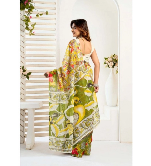 Generic Women's Faux_Linen Printed Ready-to-Wear Saree With Unstitched Blouse 5.5 Mtr (Multicolor) Generic Women's Faux_Linen Printed Ready-to-Wear Saree With Unstitched Blouse 5.5 Mtr (Multicolor)