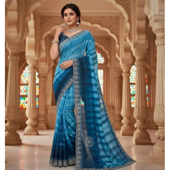Generic Women's Georgette Striped Saree With Unstitched Blouse 5.5Mtr (Blue) Generic Women's Georgette Striped Saree With Unstitched Blouse 5.5Mtr (Blue)