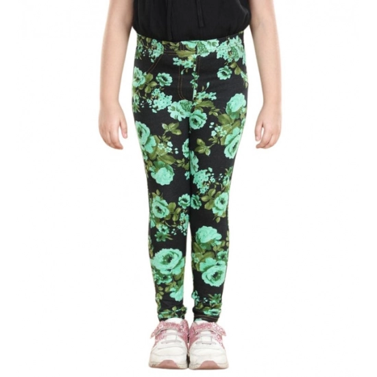 Generic Girl's Cotton Lycra Floral Elasticated Jeggings (Black-Green) Generic Girl's Cotton Lycra Floral Elasticated Jeggings (Black-Green)