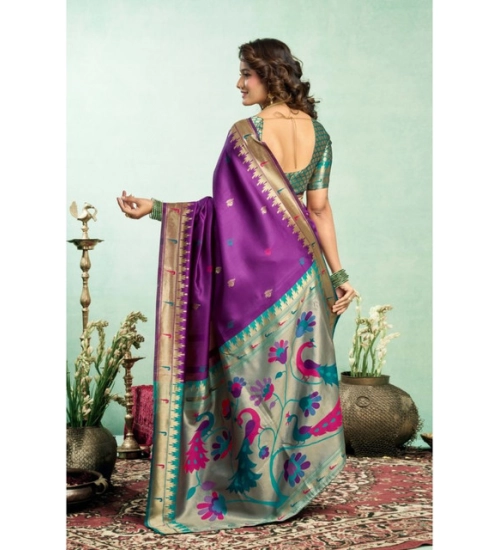 Generic Women's Silk Blend Woven Saree With Unstitched Blouse 5.5 Mtr (Purple)