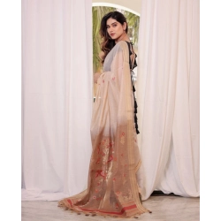 Generic Women's Blended_Cotton Woven_Motifs Saree With Unstitched Blouse 5.5Mtr (Light_Beige)