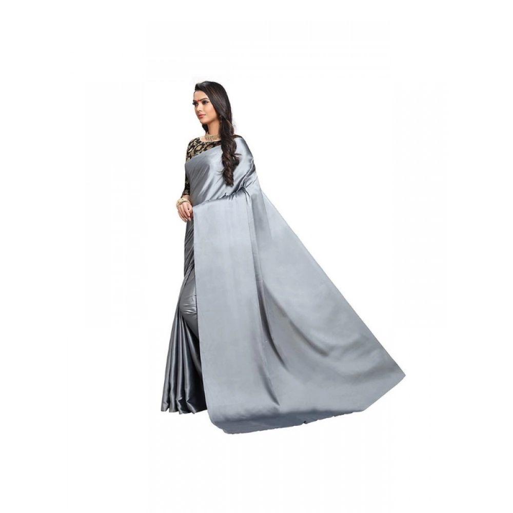 Generic Women's Satin Solid Saree With Unstitched Blouse 5.5Mtr (Grey) Generic Women's Satin Solid Saree With Unstitched Blouse 5.5Mtr (Grey)